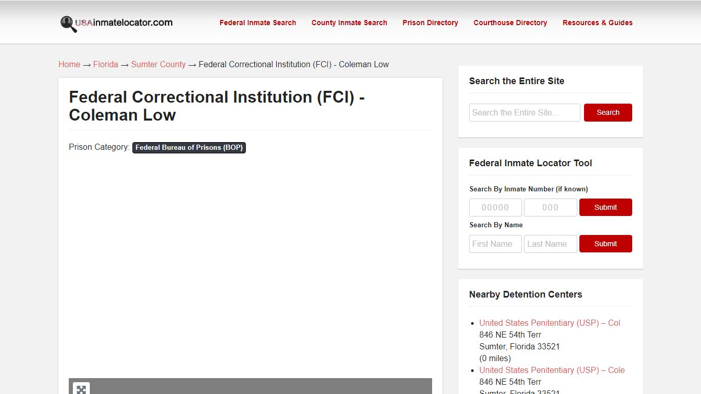 Federal Correctional Institution (FCI) – Coleman Low | USA Inmate Locator