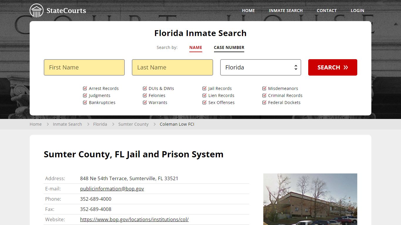 Coleman Low FCI Inmate Records Search, Florida - StateCourts